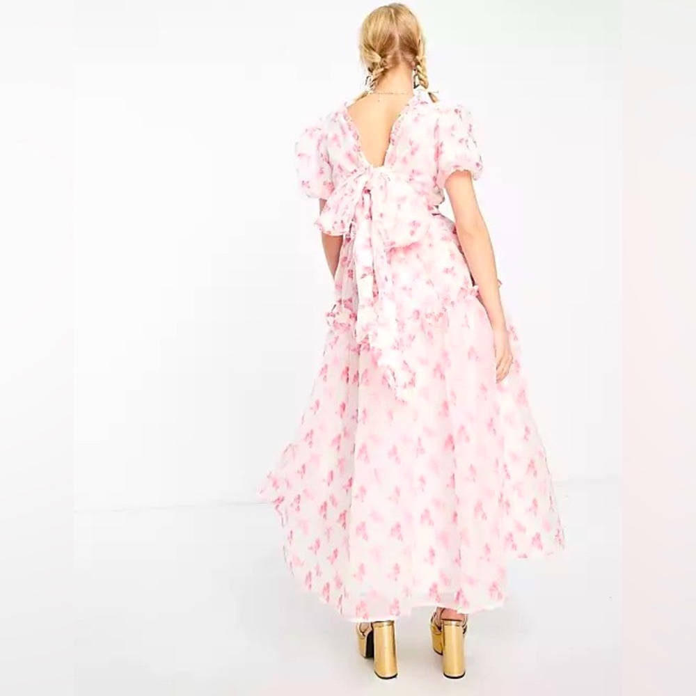 SISTER JANE Rare Midi Puff Smock Dress in Pink Floral Jacquard Size Medium NEW! - Picture 4 of 16